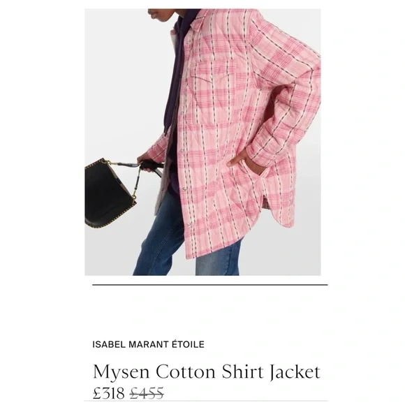 ISABEL MARANT ETOILE $836 Mysen Quilted Cotton Jacket Pink Plaid Sz M Shacket - Picture 15 of 16